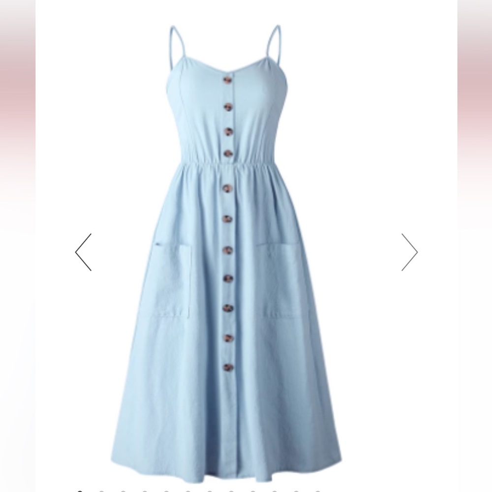 NWOT. Blue cotton summer midi dress. Not worn. Two pockets. Spaghetti straps - Picture 3 of 11
